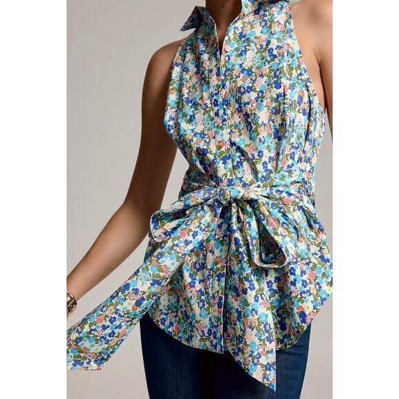 Maeve Anthropologie Floral Tie Front Sleeveless Women's Top Sz Small - Picture 4 of 11